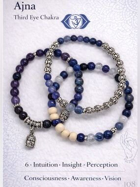 Third Eye Chakra Blue and Purple Beaded Bracelet Set